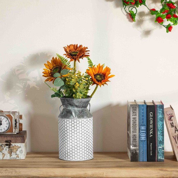 Vintiquewise 11-Inch Vintage Farmhouse Decorative Milk Bucket Vase - Rustic French Country Decor Jug with - QI004780