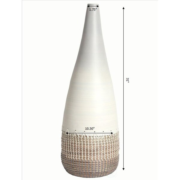 Uniquewise 31.5" Spun Bamboo and Coiled Seagrass Patterned Vase, White, Large - QI003357W.L