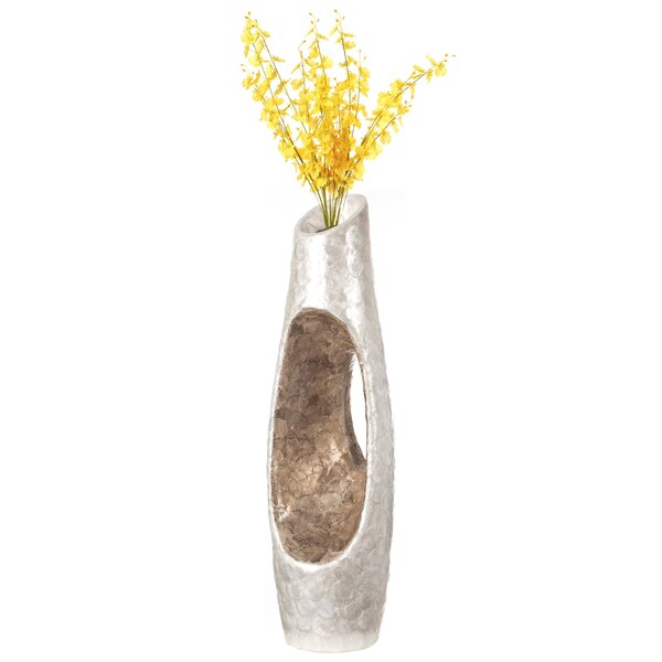 Uniquewise Modern Unique White Floor Flower Vase with Gold Interior for Living, Entryway or Dining, 43 inch - QI004199