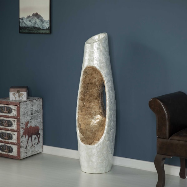 Uniquewise Modern Unique White Floor Flower Vase with Gold Interior for Living, Entryway or Dining, 43 inch - QI004199
