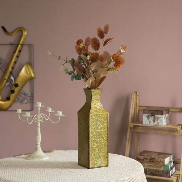 Uniquewise Antique Style Metal Bottle Shape Gold Floor Vase for Entryway, Living Room or Dining Room, Small - QI004442.S