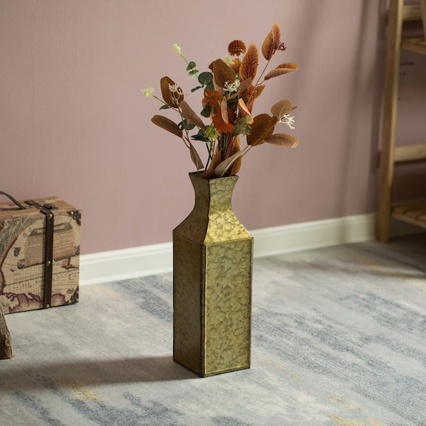 Uniquewise Antique Style Metal Bottle Shape Gold Floor Vase for Entryway, Living Room or Dining Room, Small - QI004442.S