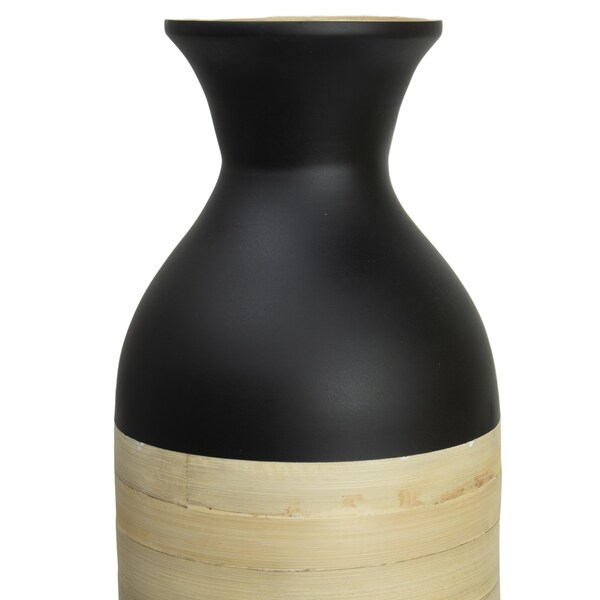 Uniquewise Cylinder Shaped Tall Spun Bamboo Floor Vase Glossy Black Lacquer and Natural Bamboo Finish, Small - QI003455BKN.S