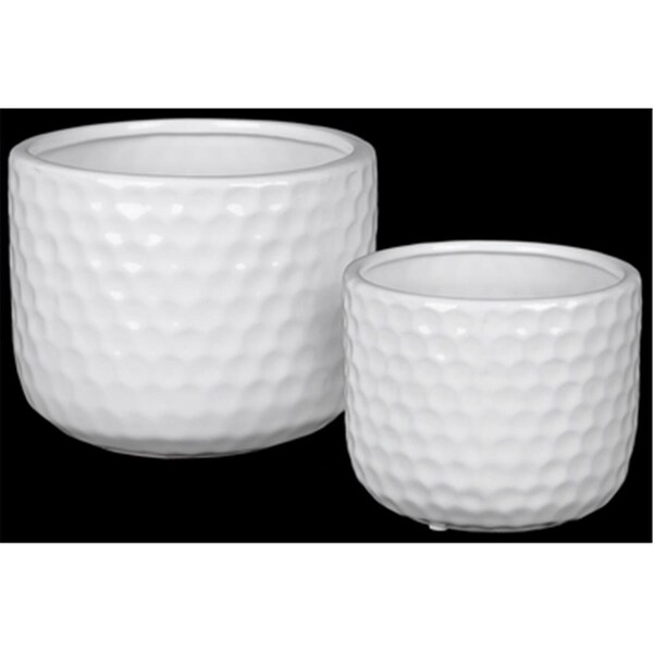 Urban Trends Collection Ceramic Round Vase with Engraved Circle Design Body, White, 2PK - 25046