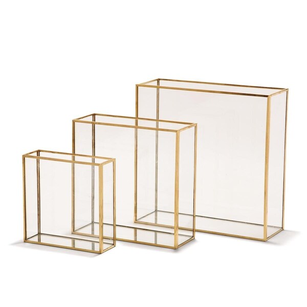 Tozai Home IKT002-S3 Windows Square Vases with Gold Metal Trim - Set of 3 - IKT002-S3
