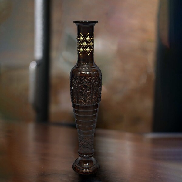 Uniquewise Antique Decorative Hand Curved Brown Mango Wood Floor Flower Vase with Unique Textured Pattern, 37" - QI004010