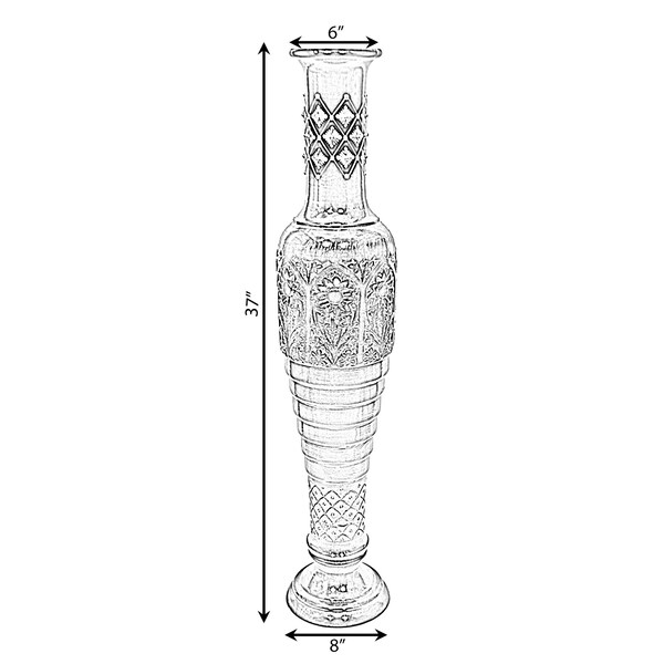 Uniquewise Antique Decorative Hand Curved Brown Mango Wood Floor Flower Vase with Unique Textured Pattern, 37" - QI004010