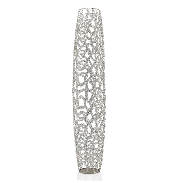 Homeroots 47 in. Bling Faux Crystal Abstract Twigs Barrel Floor Vase, Silver & Clear - 480046
