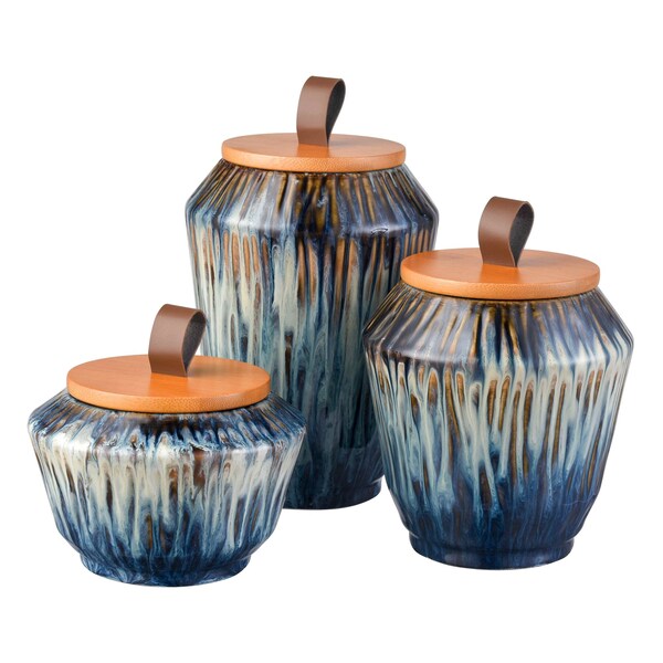 Elk Studio Mulry Jar - Set of 3 Green Prussian Blue Glazed - S0037-11348/S3