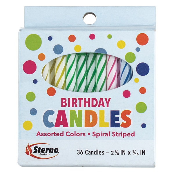 Sterno Birthday Candles, Wax, 2-1/4"L, 0.5lb., PK36 - 40180