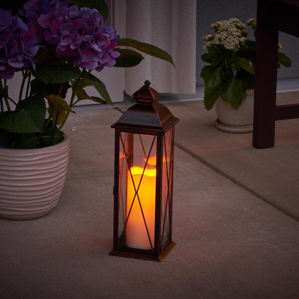 Smart Solar Smart Living 16 in. Glass/Metal Siena LED Candle Lantern Bronze - 84036-LC