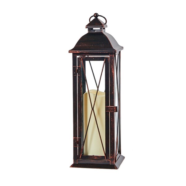 Smart Solar Smart Living 16 in. Glass/Metal Siena LED Candle Lantern Bronze - 84036-LC