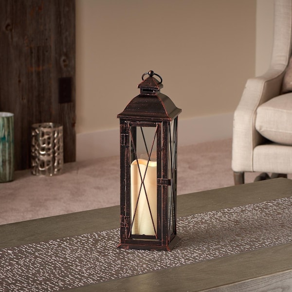 Smart Solar Smart Living 16 in. Glass/Metal Siena LED Candle Lantern Bronze - 84036-LC