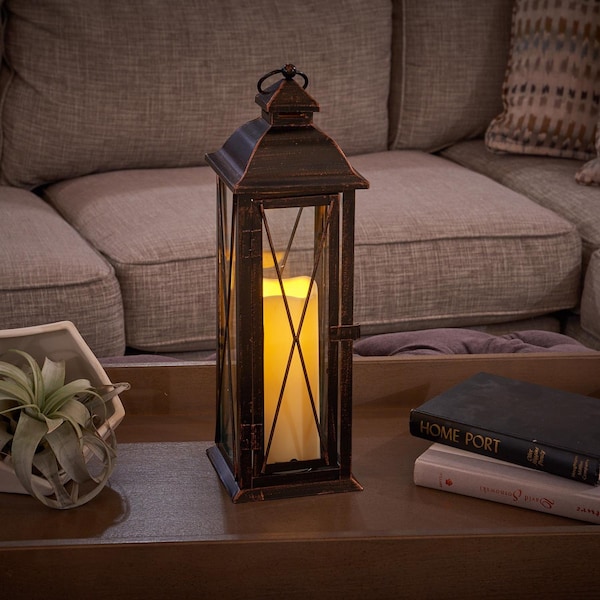Smart Solar Smart Living 16 in. Glass/Metal Siena LED Candle Lantern Bronze - 84036-LC