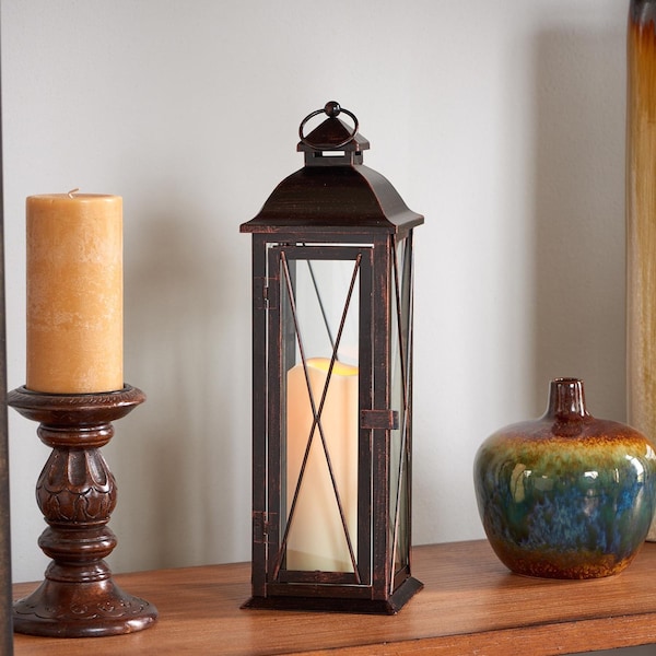 Smart Solar Smart Living 16 in. Glass/Metal Siena LED Candle Lantern Bronze - 84036-LC