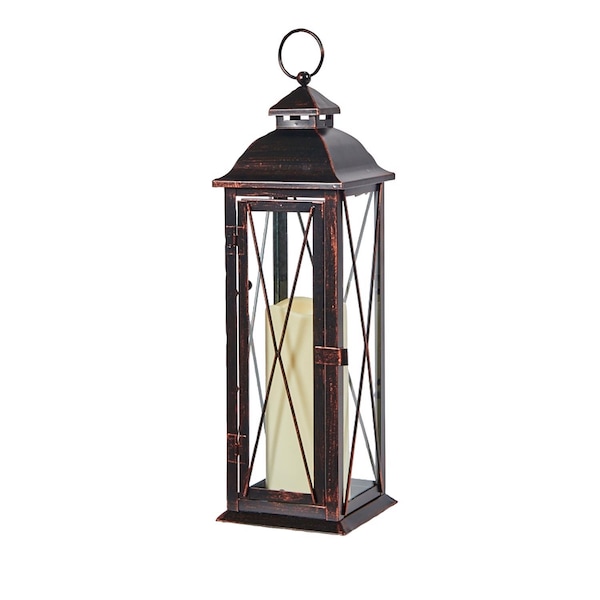 Smart Solar Smart Living 16 in. Glass/Metal Siena LED Candle Lantern Bronze - 84036-LC
