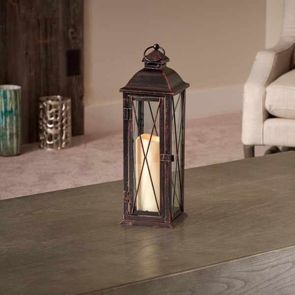 Smart Solar Smart Living 16 in. Glass/Metal Siena LED Candle Lantern Bronze - 84036-LC