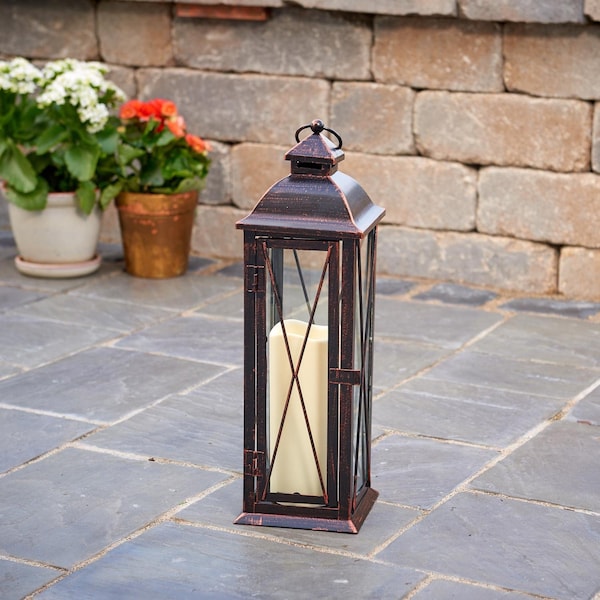 Smart Solar Smart Living 16 in. Glass/Metal Siena LED Candle Lantern Bronze - 84036-LC