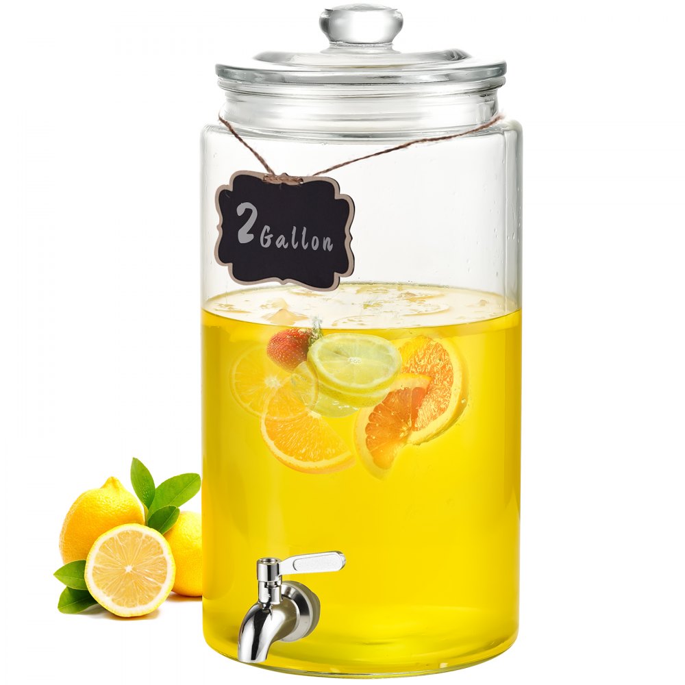 VEVOR Beverage Dispenser, 2 Gallon Drink Dispensers for Parties, Glass Juice Dispenser with Stainless Steel Spigot, Iced Tea Lemonade Juice Water Dispenser, for Restaurants, Hotels, Parties - YLFPQBLFPQWD0RA6IV0