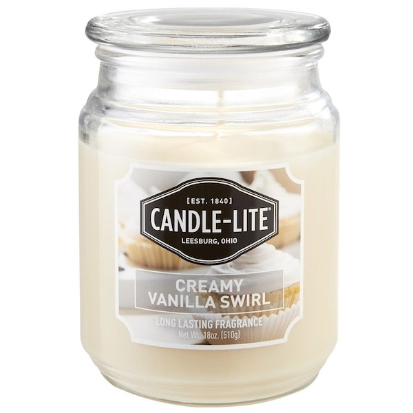 Candle-Lite Jar Candle, Creamy Vanilla Swirl Fragrance, Ivory Candle, 70 to 110 hr Burning - 3297553