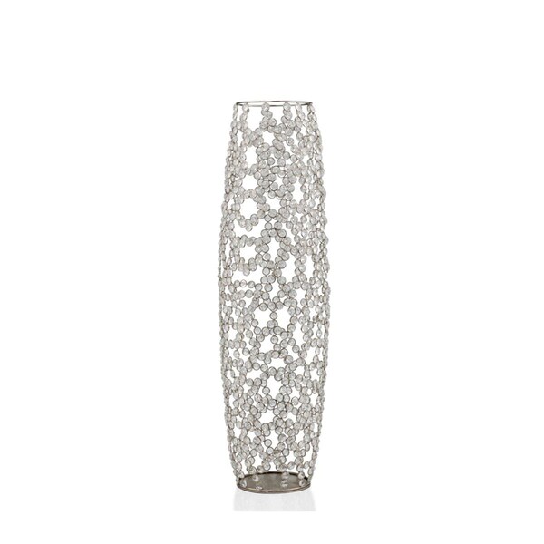 Palacedesigns 31.5 in. Bling Faux Crystal Abstract Twigs Barrel Floor Vase, Silver & Clear - PA3105032