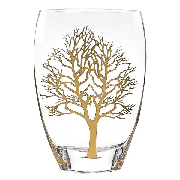 Palacedesigns 12 in. Mouth Blown Gold Tree of Life Vase - PA3094052