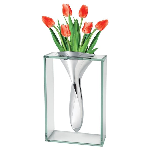 Palacedesigns 14 in. Mouth Blown Crystal Non Tarnish Aluminum & Glass Vase - PA3099665