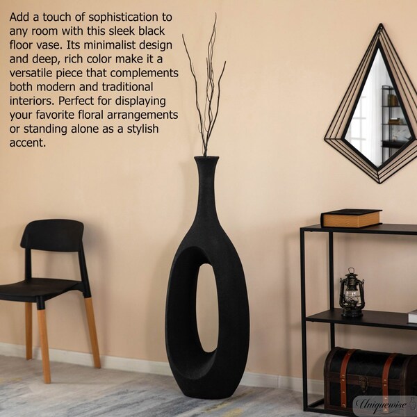 Uniquewise 44-Inch Frosted Black Fiberglass Tall Floor Vase - Decorative Vase for Modern Home Decor - QI004676.L