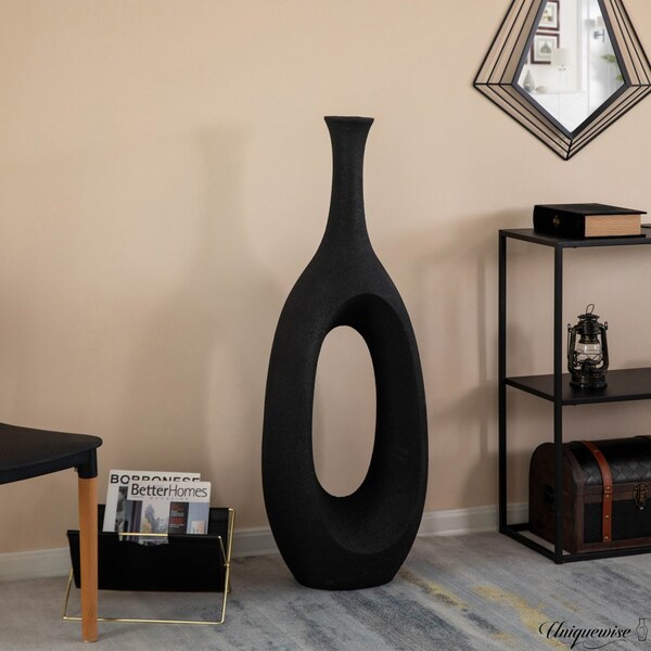 Uniquewise 44-Inch Frosted Black Fiberglass Tall Floor Vase - Decorative Vase for Modern Home Decor - QI004676.L