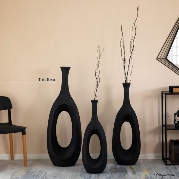 Uniquewise 44-Inch Frosted Black Fiberglass Tall Floor Vase - Decorative Vase for Modern Home Decor - QI004676.L