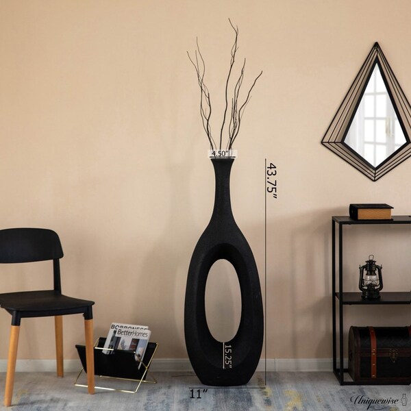 Uniquewise 44-Inch Frosted Black Fiberglass Tall Floor Vase - Decorative Vase for Modern Home Decor - QI004676.L