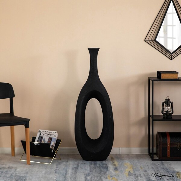 Uniquewise 44-Inch Frosted Black Fiberglass Tall Floor Vase - Decorative Vase for Modern Home Decor - QI004676.L