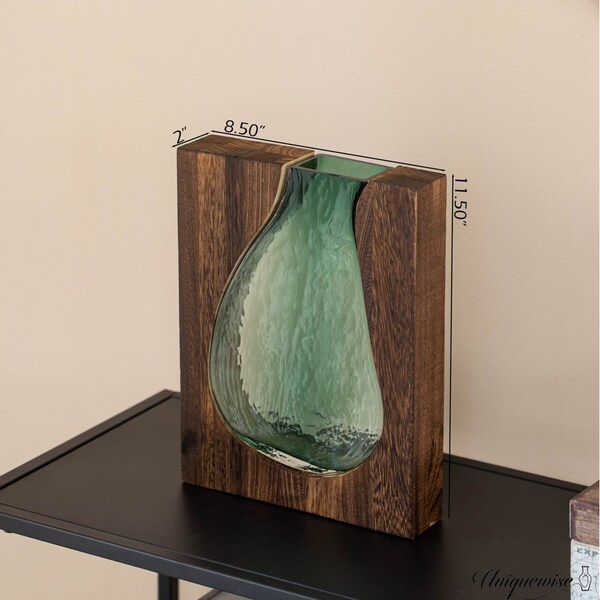 Uniquewise 12-Inch Wood and Glass Inlay Vase - Merging the Natural Warmth and Texture of Wood with the - QI004737.L