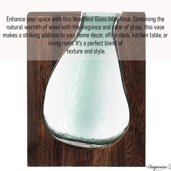 Uniquewise 12-Inch Wood and Glass Inlay Vase - Merging the Natural Warmth and Texture of Wood with the - QI004737.L