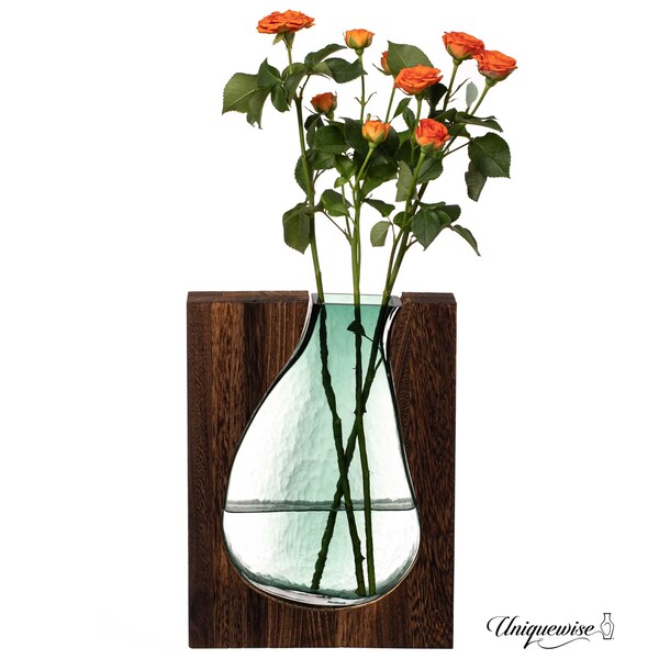 Uniquewise 12-Inch Wood and Glass Inlay Vase - Merging the Natural Warmth and Texture of Wood with the - QI004737.L