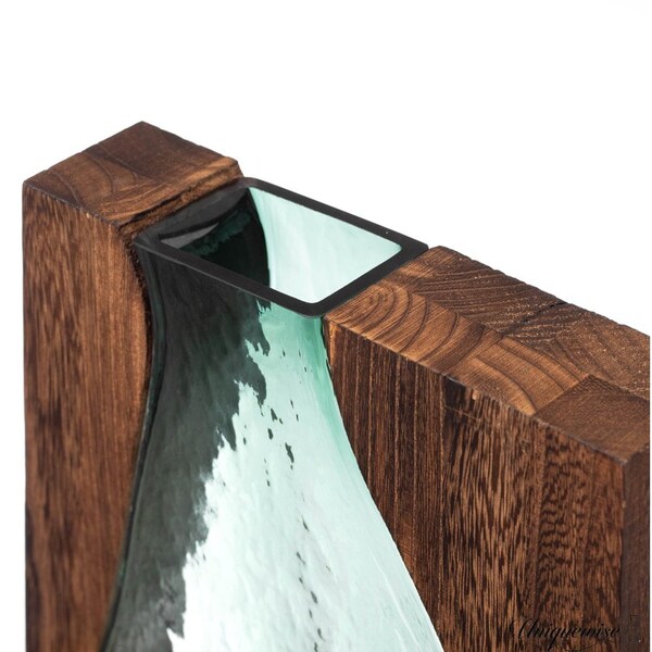 Uniquewise 12-Inch Wood and Glass Inlay Vase - Merging the Natural Warmth and Texture of Wood with the - QI004737.L