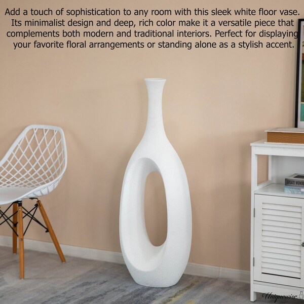 Uniquewise 44-Inch Frosted White Fiberglass Tall Floor Vase - Decorative Vase for Modern Home Decor - QI004677.L