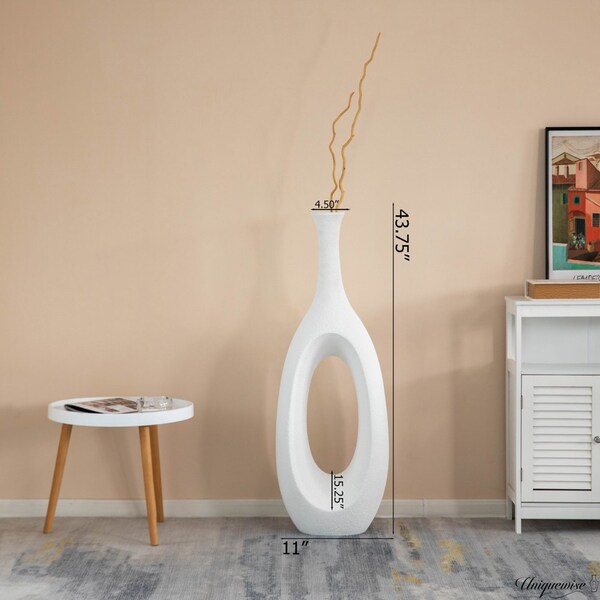 Uniquewise 44-Inch Frosted White Fiberglass Tall Floor Vase - Decorative Vase for Modern Home Decor - QI004677.L