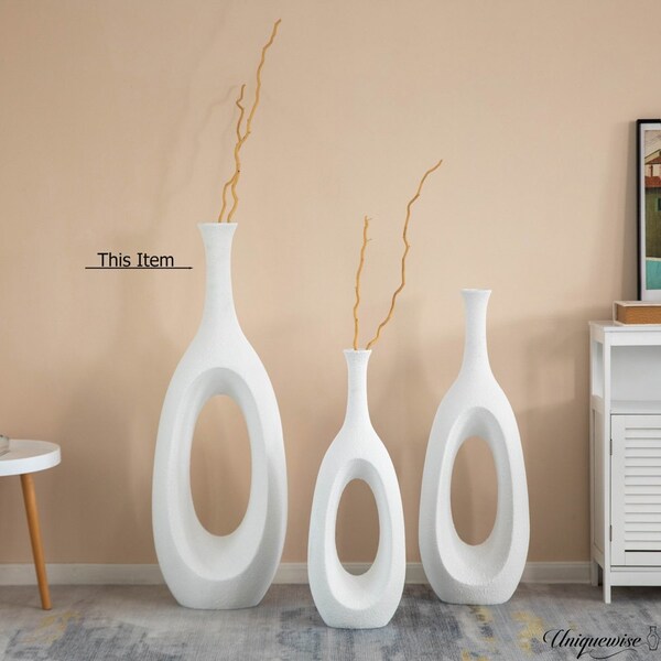 Uniquewise 44-Inch Frosted White Fiberglass Tall Floor Vase - Decorative Vase for Modern Home Decor - QI004677.L