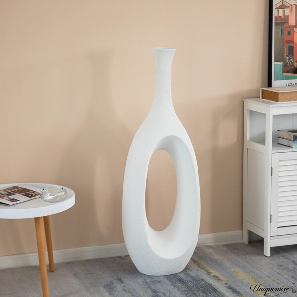 Uniquewise 44-Inch Frosted White Fiberglass Tall Floor Vase - Decorative Vase for Modern Home Decor - QI004677.L