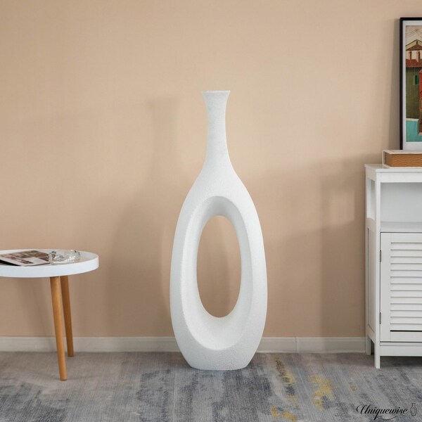 Uniquewise 44-Inch Frosted White Fiberglass Tall Floor Vase - Decorative Vase for Modern Home Decor - QI004677.L