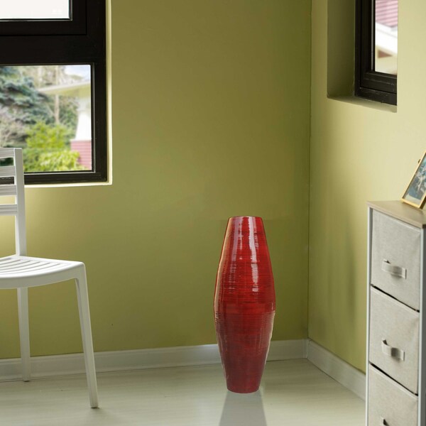 Uniquewise Bamboo Cylinder Floor Vase-Handcrafted Tall Decorative Vase-Ideal for Dining Room, Living Room, 37" Red - QI003245.R.L