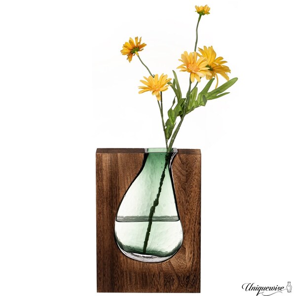 Uniquewise 10-Inch Wood and Glass Inlay Vase - Merging the Natural Warmth and Texture of Wood with the - QI004737.S