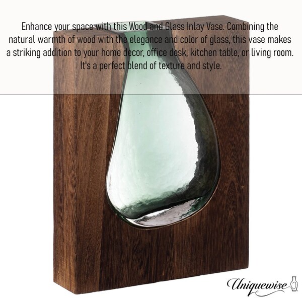 Uniquewise 10-Inch Wood and Glass Inlay Vase - Merging the Natural Warmth and Texture of Wood with the - QI004737.S