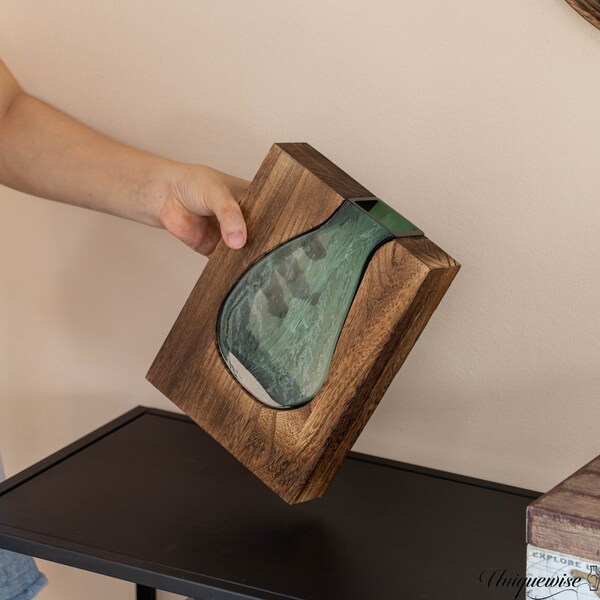 Uniquewise 10-Inch Wood and Glass Inlay Vase - Merging the Natural Warmth and Texture of Wood with the - QI004737.S