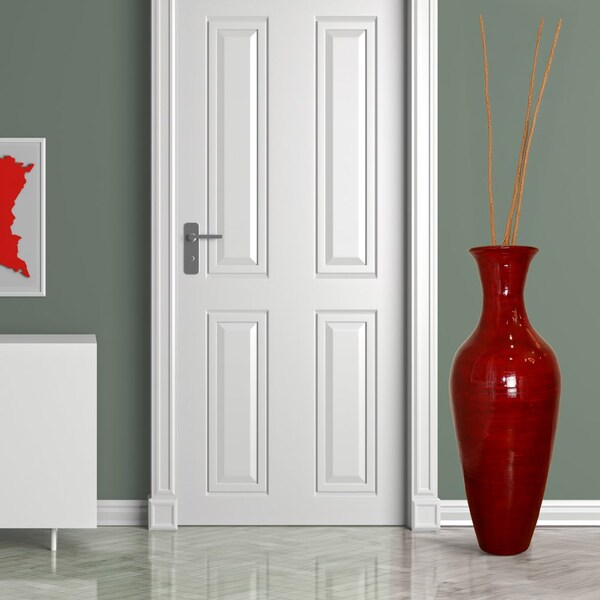 Uniquewise Red Modern 37 inch Tall Classic Bamboo Floor Vase Handmade for Dried Flowers Branches Fillers - QI003243.N