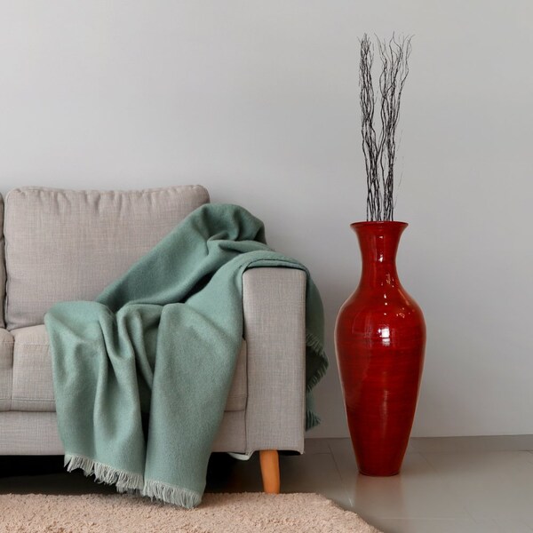Uniquewise Red Modern 37 inch Tall Classic Bamboo Floor Vase Handmade for Dried Flowers Branches Fillers - QI003243.N