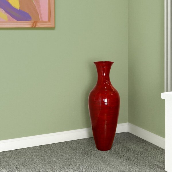 Uniquewise Red Modern 37 inch Tall Classic Bamboo Floor Vase Handmade for Dried Flowers Branches Fillers - QI003243.N