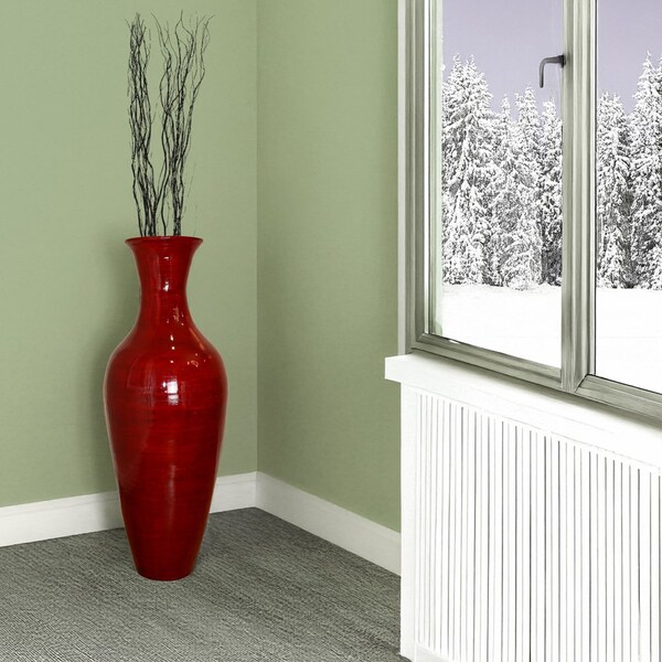 Uniquewise Red Modern 37 inch Tall Classic Bamboo Floor Vase Handmade for Dried Flowers Branches Fillers - QI003243.N