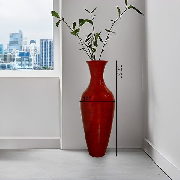 Uniquewise Red Modern 37 inch Tall Classic Bamboo Floor Vase Handmade for Dried Flowers Branches Fillers - QI003243.N